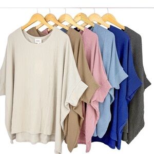 Andree Pearl Grey Ribbed Dolman Sleeve Top